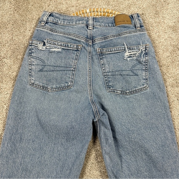 American Eagle Strigid Ripped Highest Waist Rise Baggy Straight Jeans 0 Short - Picture 7 of 15